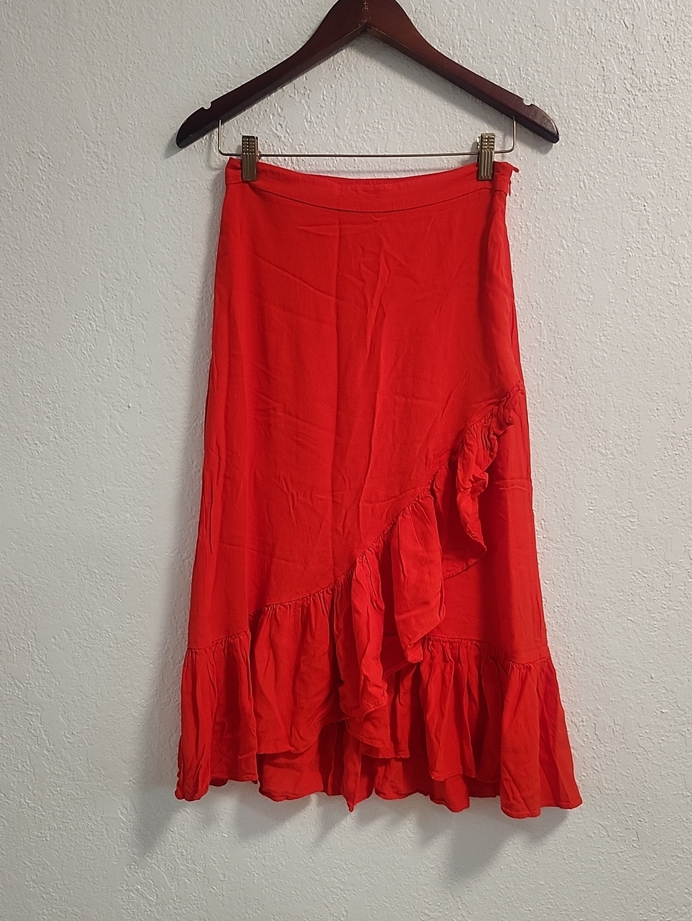 H&M Bohoo Red High-Low Ruffle Midi Skirt